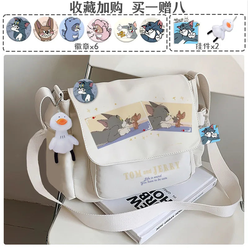 Tom And Jerry Crossbody One Shoulder Backpack Men'S And Women'S Canvas Bags Student Tote Bag Knapsack