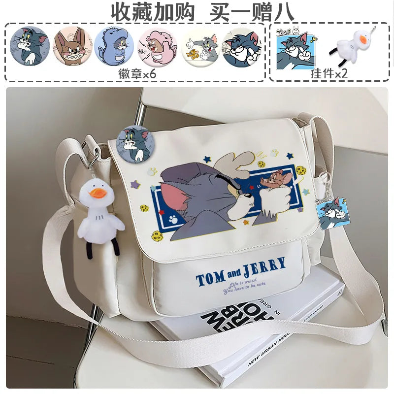 Tom And Jerry Crossbody One Shoulder Backpack Men'S And Women'S Canvas Bags Student Tote Bag Knapsack