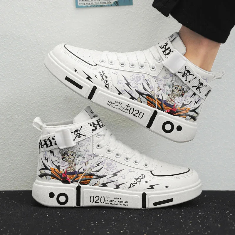 2024 Autumn One Piece High-Top Skateboard Shoes - Fashion White Casual Sneakers for Men & Women