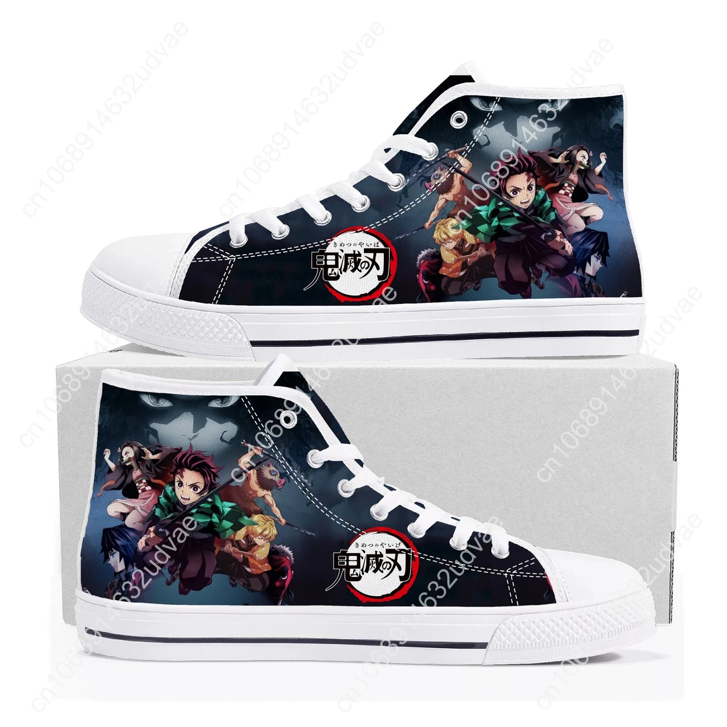 Demon Slayer Kimetsu No Yaiba High-Top Sneakers - Tanjiro & Nezuko Canvas Shoes for Men, Women, and Teenagers - Custom Casual Sneakers