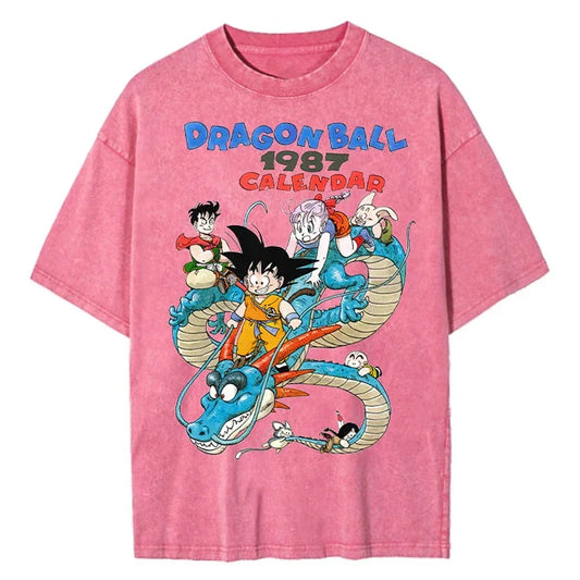 Dragon Ball Anime Graphic T-Shirt - Hip Hop Streetwear for Men - Washed Cotton, Oversized Summer Top - Vintage Style Short Sleeve Tee