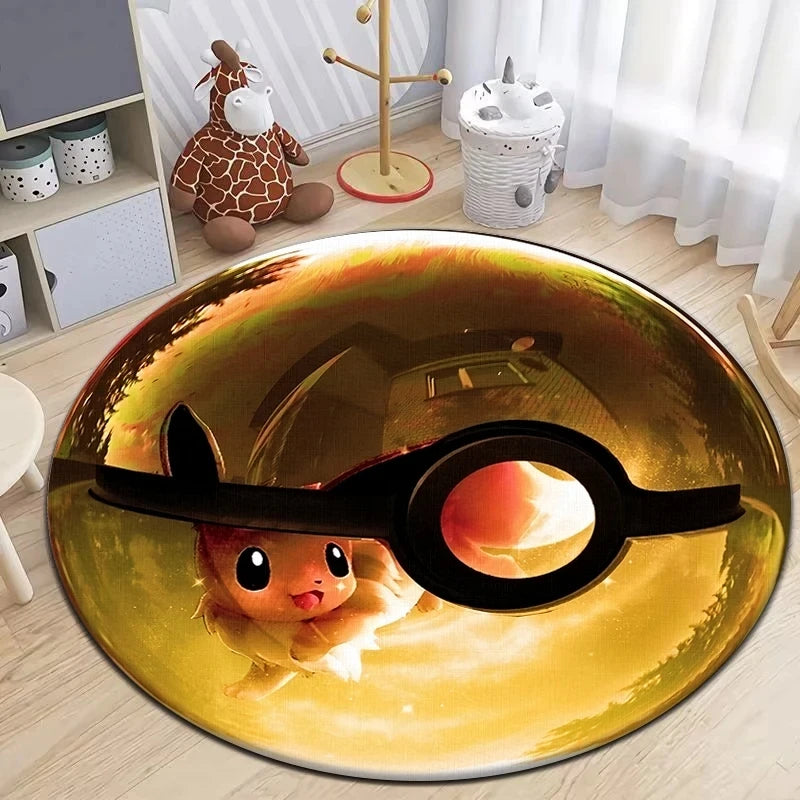 Pokémon Round Carpet - Cute Cartoon Printed Mat for Bedroom, Living Room, and Door - Retro Anime Area Rug for Picnic and Home Decor