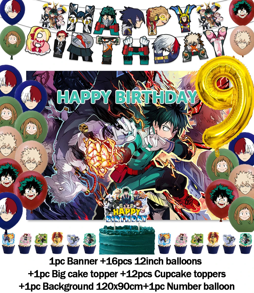 Hot Anime My Hero Academia Theme Kids Birthday Party Digital Balloon Banner Cake Topper Background Decoration Supplies