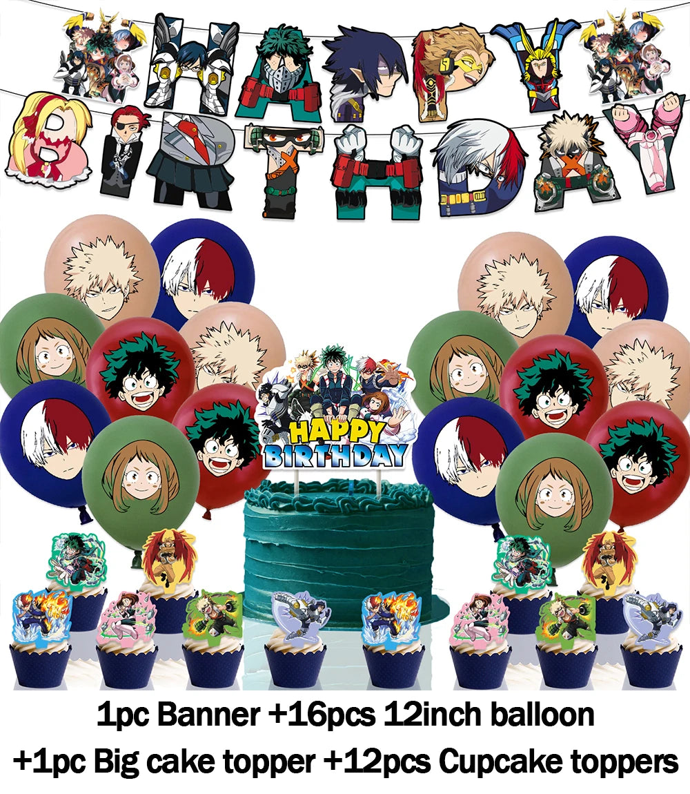 Hot Anime My Hero Academia Theme Kids Birthday Party Digital Balloon Banner Cake Topper Background Decoration Supplies