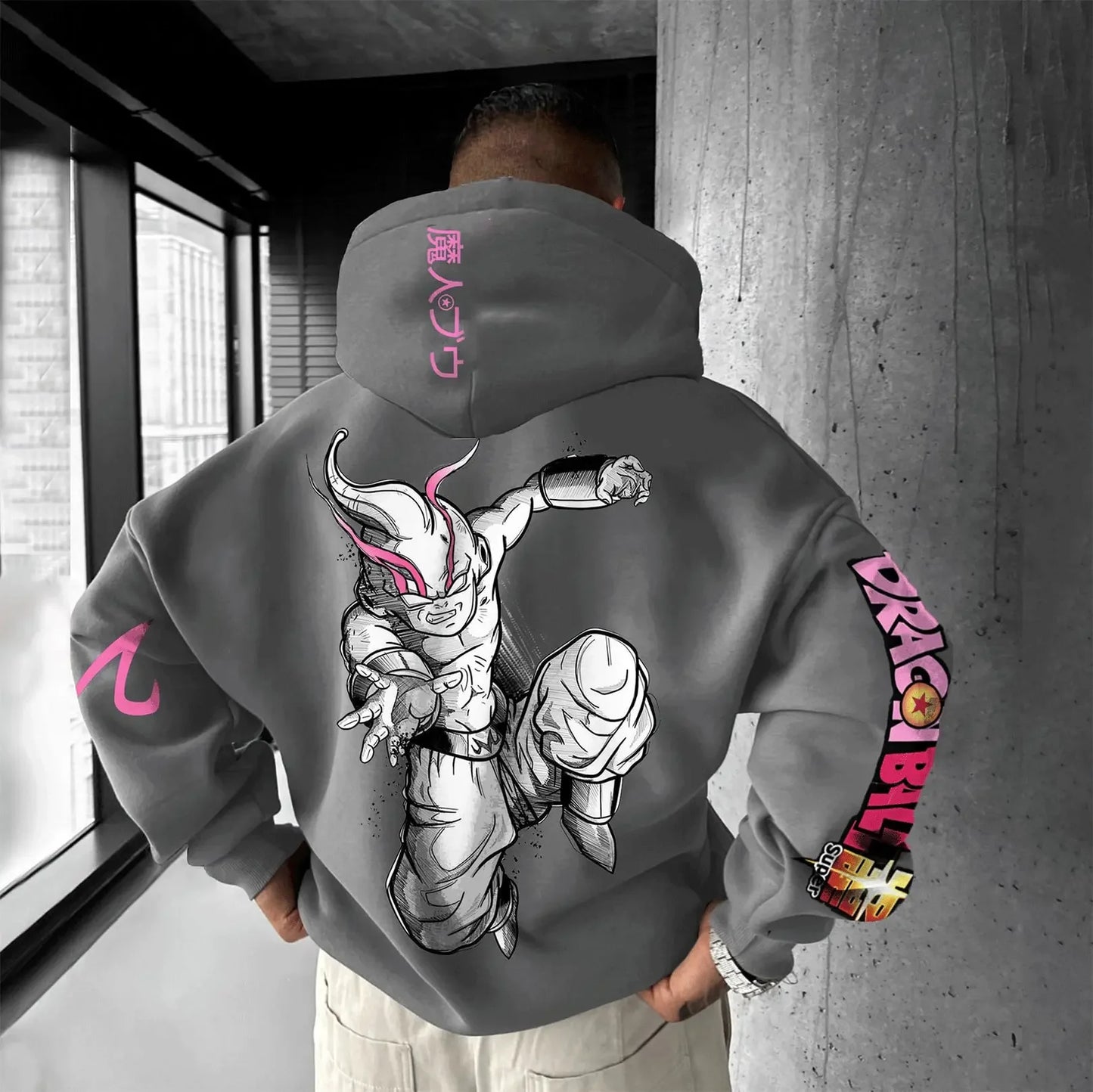 Dragon Ball Majin Boo Print Hoodie - Oversized Men's Hooded Sweatshirt - Loose Fit Pullover - Casual Streetwear