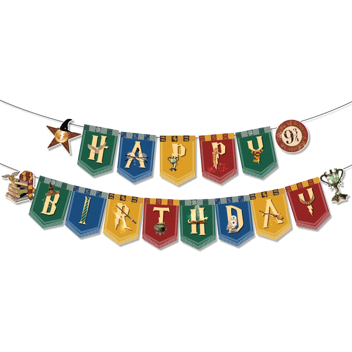 Harry Potter Hogwarts Birthday Party Supplies Set - Disposable Banner, Cake Topper, Hanging Flags & Balloons - Magical Wizard Theme Decorations