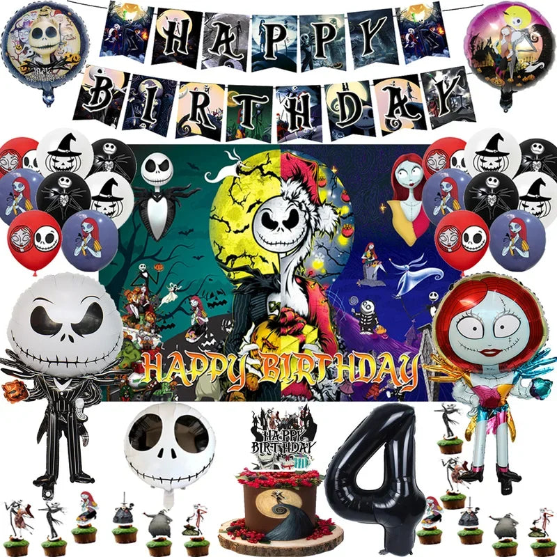 The Nightmare Before Christmas Party Supplies - Jack Skellington Theme Birthday Decorations - Includes Balloons, Banner, Tableware & Halloween Toys