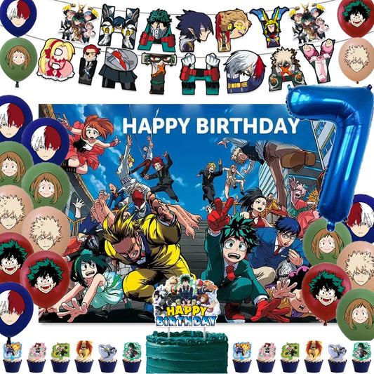 Hot Anime My Hero Academia Theme Kids Birthday Party Digital Balloon Banner Cake Topper Background Decoration Supplies