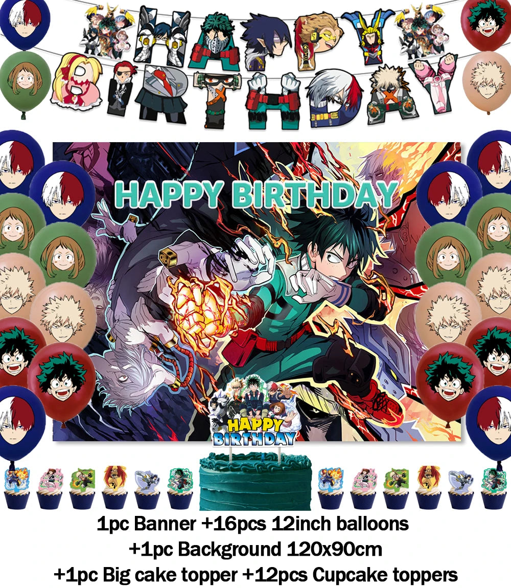 Hot Anime My Hero Academia Theme Kids Birthday Party Digital Balloon Banner Cake Topper Background Decoration Supplies