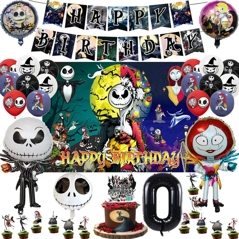 The Nightmare Before Christmas Party Supplies - Jack Skellington Theme Birthday Decorations - Includes Balloons, Banner, Tableware & Halloween Toys