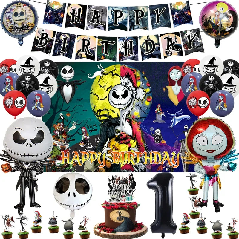 The Nightmare Before Christmas Party Supplies - Jack Skellington Theme Birthday Decorations - Includes Balloons, Banner, Tableware & Halloween Toys