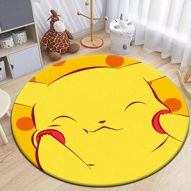 Pokémon Round Carpet - Cute Cartoon Printed Mat for Bedroom, Living Room, and Door - Retro Anime Area Rug for Picnic and Home Decor