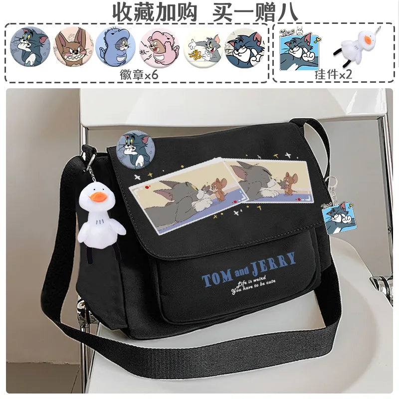 Tom And Jerry Crossbody One Shoulder Backpack Men'S And Women'S Canvas Bags Student Tote Bag Knapsack