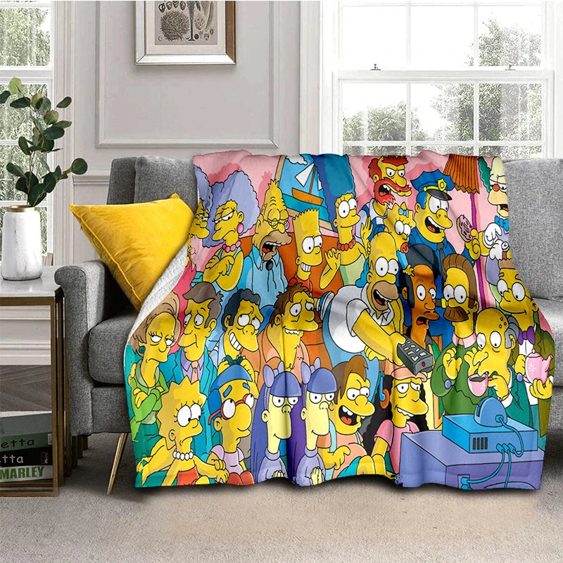 2025 New The Simpsons Cartoon Flannel Blanket - Soft, Comfortable Throw for Beds, Sofas, and Home - Perfect for Kids and Bedrooms