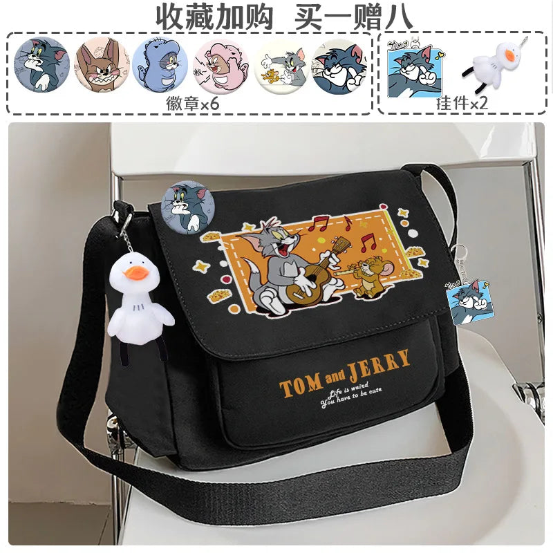 Tom And Jerry Crossbody One Shoulder Backpack Men'S And Women'S Canvas Bags Student Tote Bag Knapsack