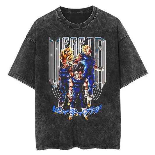 Dragon Ball Anime Graphic T-Shirt - Hip Hop Streetwear for Men - Washed Cotton, Oversized Summer Top - Vintage Style Short Sleeve Tee