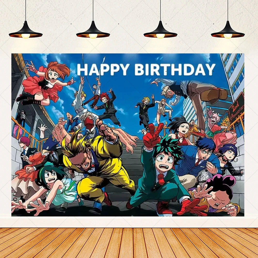 Hot Anime My Hero Academia Theme Kids Birthday Party Digital Balloon Banner Cake Topper Background Decoration Supplies