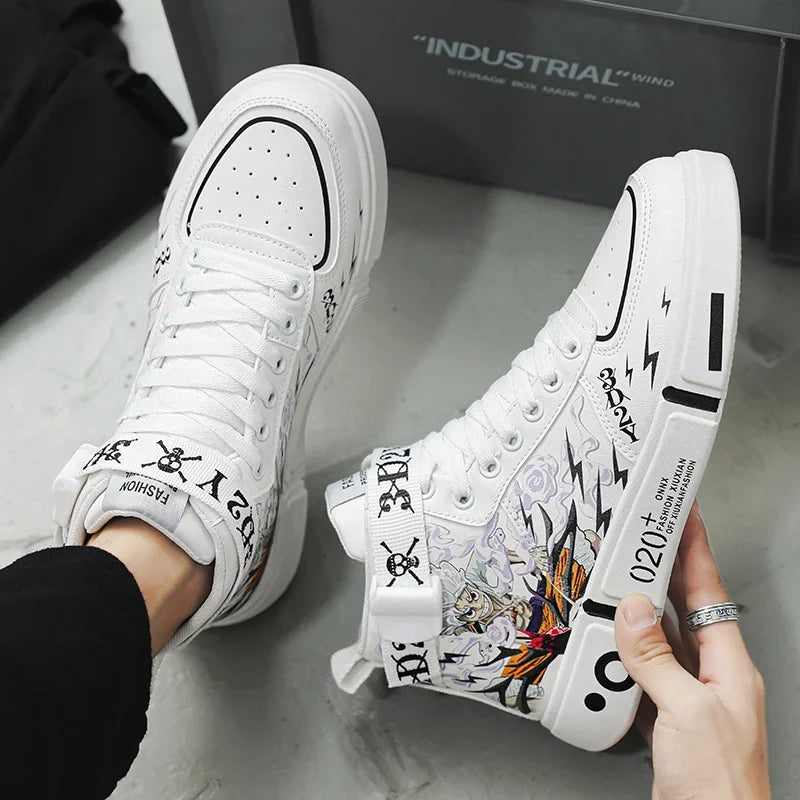 2024 Autumn One Piece High-Top Skateboard Shoes - Fashion White Casual Sneakers for Men & Women