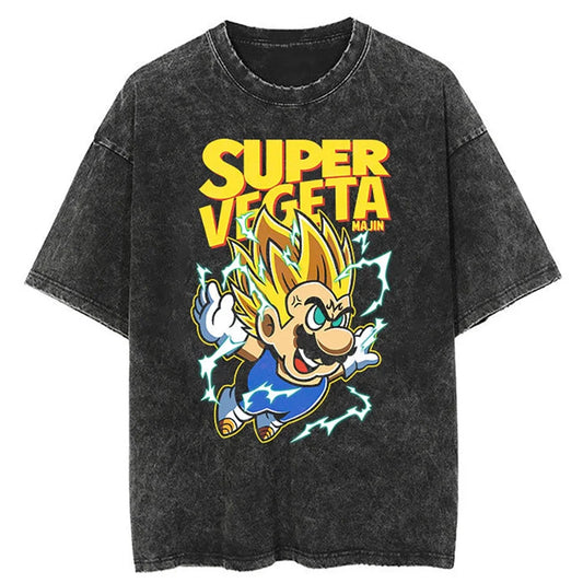 Dragon Ball Anime Graphic T-Shirt - Hip Hop Streetwear for Men - Washed Cotton, Oversized Summer Top - Vintage Style Short Sleeve Tee