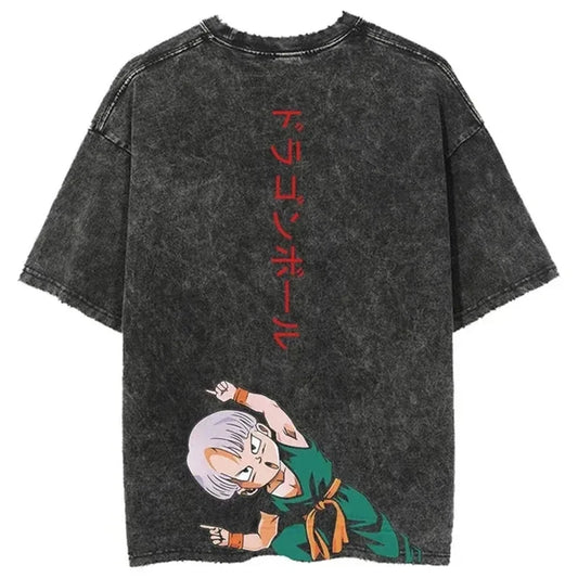 Dragon Ball Anime Graphic T-Shirt - Hip Hop Streetwear for Men - Washed Cotton, Oversized Summer Top - Vintage Style Short Sleeve Tee