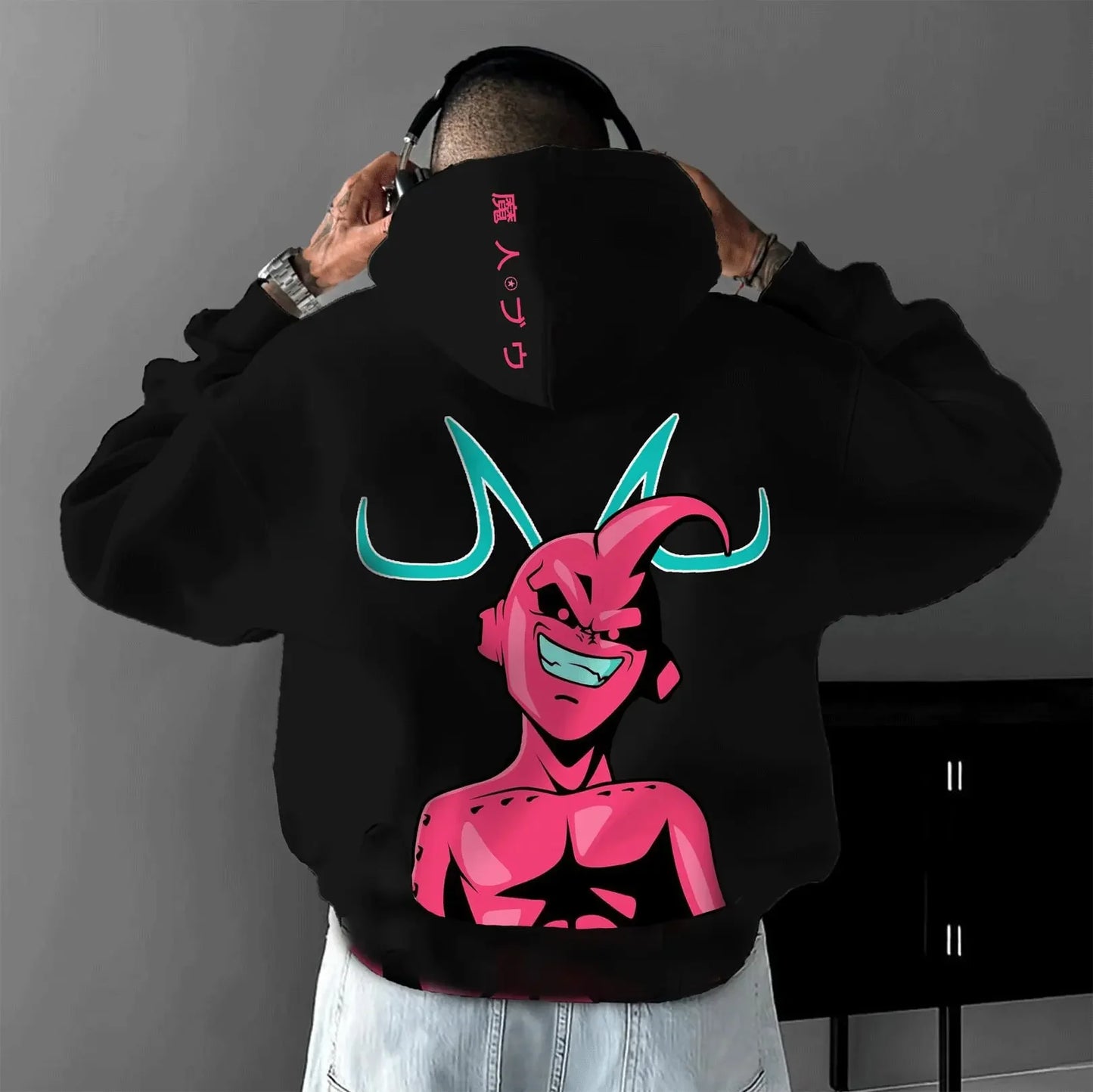 Dragon Ball Majin Boo Print Hoodie - Oversized Men's Hooded Sweatshirt - Loose Fit Pullover - Casual Streetwear