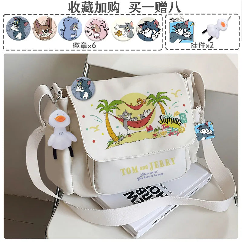 Tom And Jerry Crossbody One Shoulder Backpack Men'S And Women'S Canvas Bags Student Tote Bag Knapsack