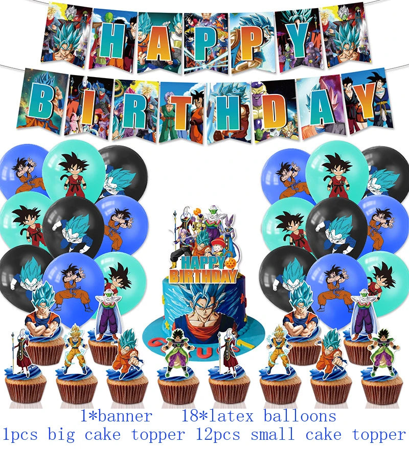 Anime Dragon Ball Birthday Party Decor Set - Includes Latex & Dragon Foil Balloons, Photo Backdrop Banner, Cake Topper - Perfect for Baby Showers & Celebrations