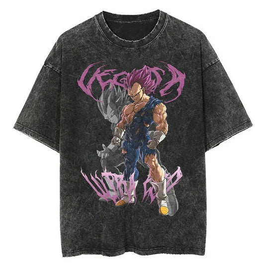 Dragon Ball Anime Graphic T-Shirt - Hip Hop Streetwear for Men - Washed Cotton, Oversized Summer Top - Vintage Style Short Sleeve Tee