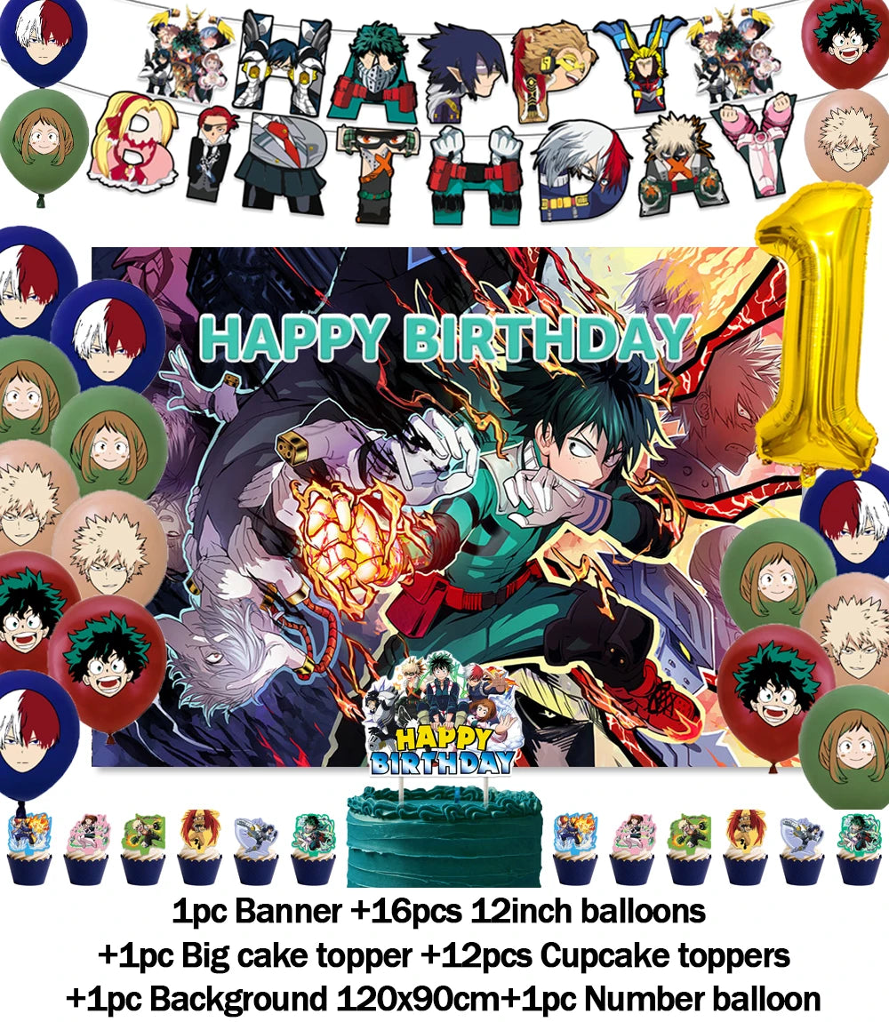 Hot Anime My Hero Academia Theme Kids Birthday Party Digital Balloon Banner Cake Topper Background Decoration Supplies