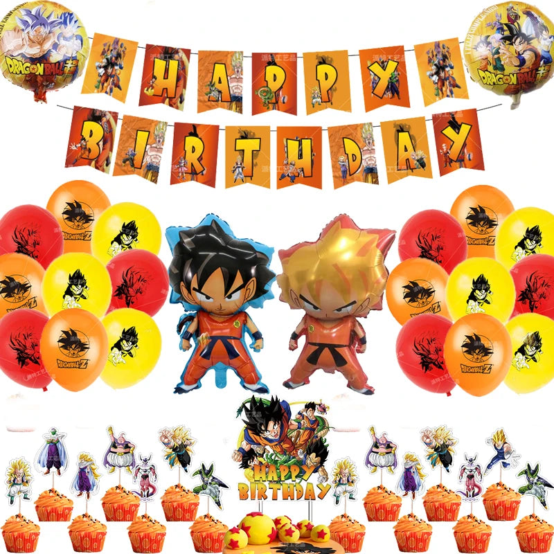 Anime Dragon Ball Birthday Party Decor Set - Includes Latex & Dragon Foil Balloons, Photo Backdrop Banner, Cake Topper - Perfect for Baby Showers & Celebrations