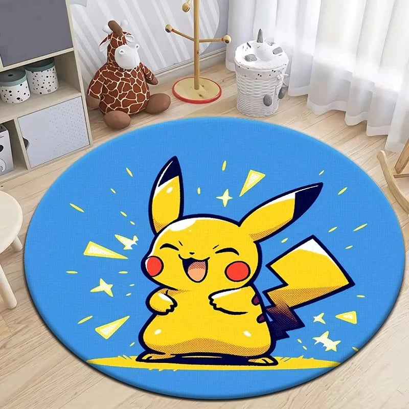 Pokémon Round Carpet - Cute Cartoon Printed Mat for Bedroom, Living Room, and Door - Retro Anime Area Rug for Picnic and Home Decor