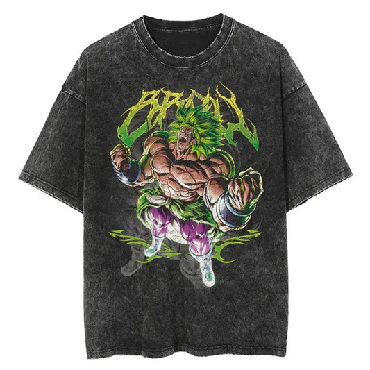 Dragon Ball Anime Graphic T-Shirt - Hip Hop Streetwear for Men - Washed Cotton, Oversized Summer Top - Vintage Style Short Sleeve Tee