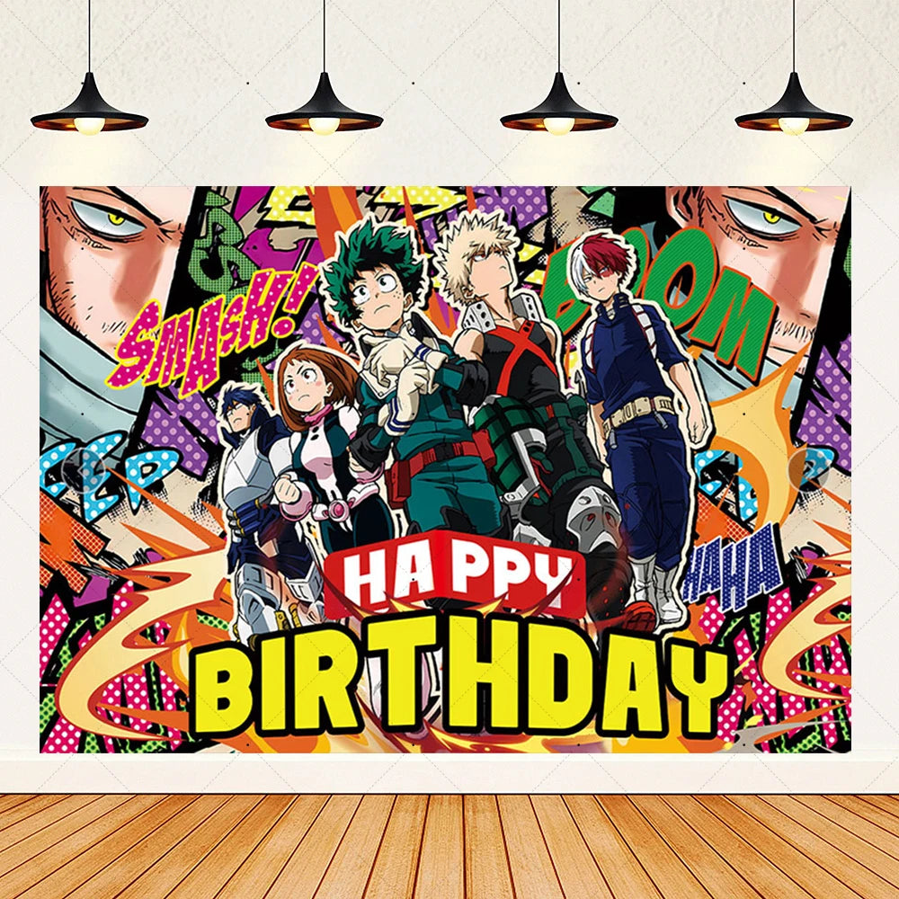 Hot Anime My Hero Academia Theme Kids Birthday Party Digital Balloon Banner Cake Topper Background Decoration Supplies