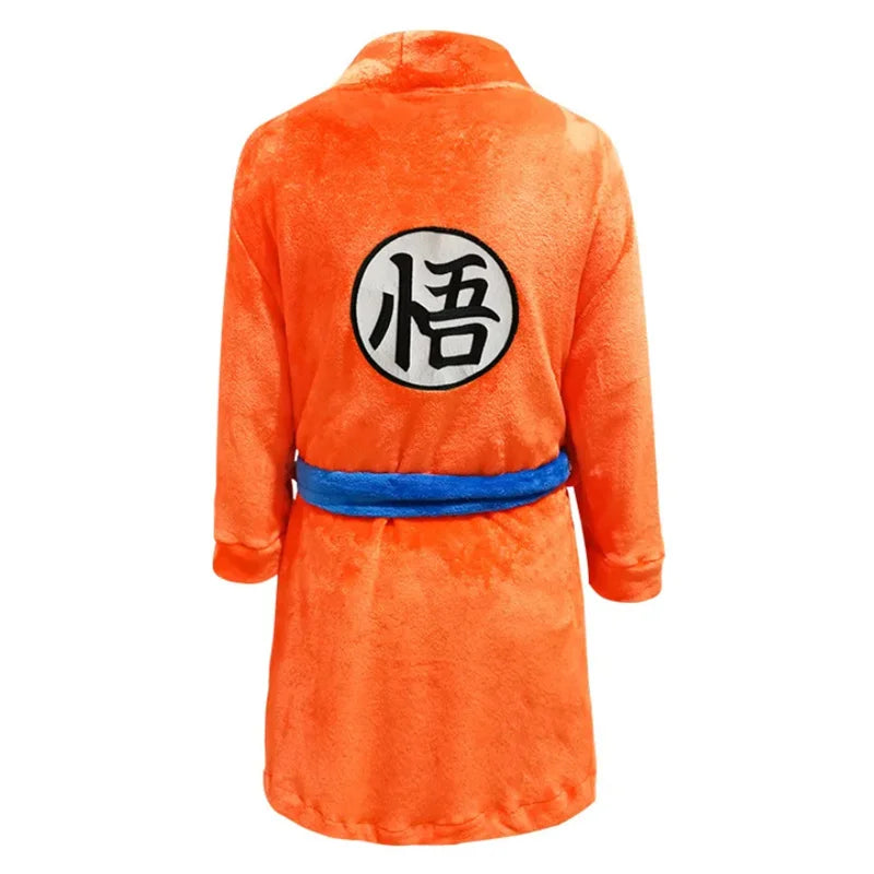 Dragon Ball Goku Themed Flannel Bathrobe - Unisex Adult Anime Sleepwear & Night Robe - Casual Home Clothing