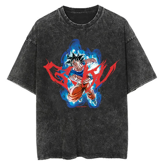 Dragon Ball Anime Graphic T-Shirt - Hip Hop Streetwear for Men - Washed Cotton, Oversized Summer Top - Vintage Style Short Sleeve Tee