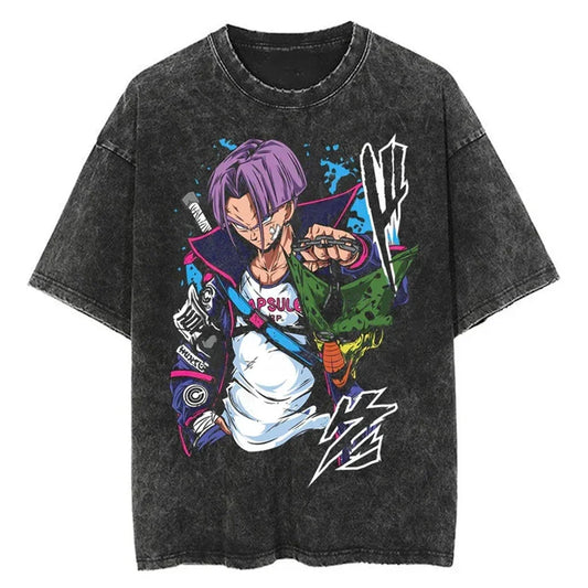 Dragon Ball Anime Graphic T-Shirt - Hip Hop Streetwear for Men - Washed Cotton, Oversized Summer Top - Vintage Style Short Sleeve Tee