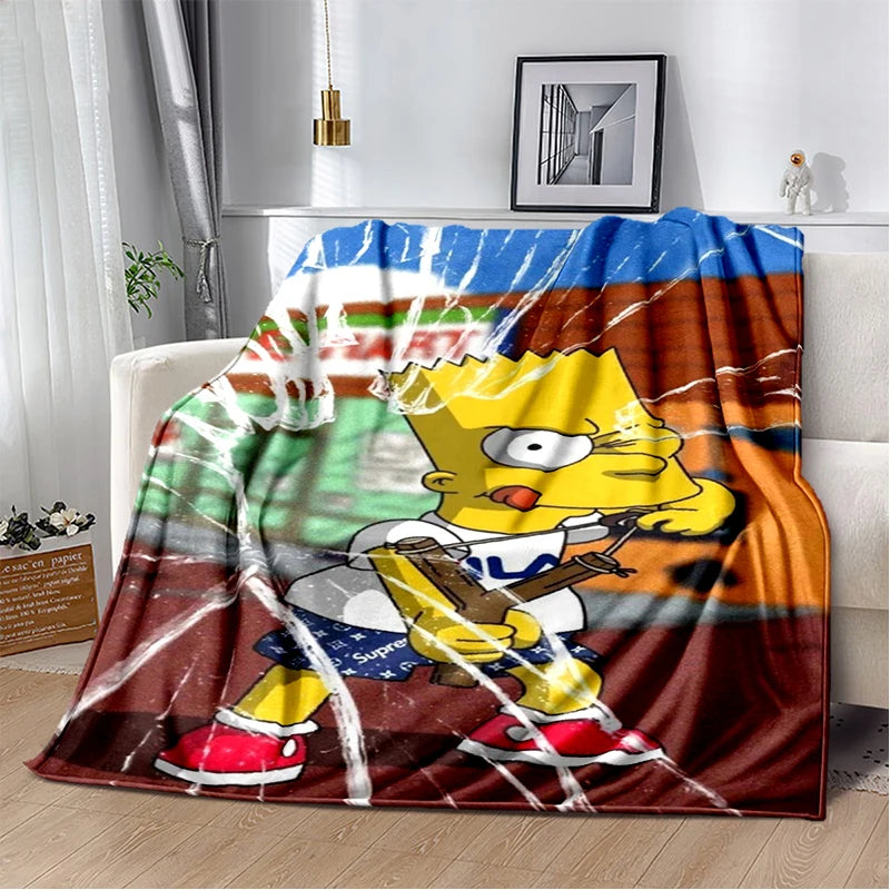 2025 New The Simpsons Cartoon Flannel Blanket - Soft, Comfortable Throw for Beds, Sofas, and Home - Perfect for Kids and Bedrooms