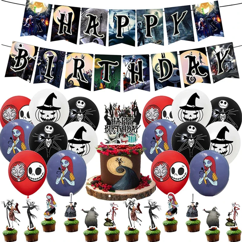 The Nightmare Before Christmas Party Supplies - Jack Skellington Theme Birthday Decorations - Includes Balloons, Banner, Tableware & Halloween Toys