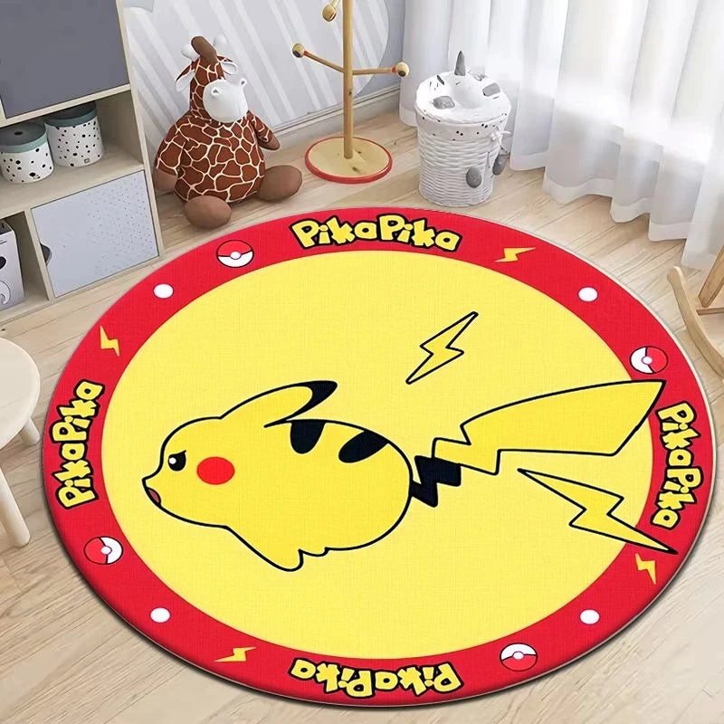 Pokémon Round Carpet - Cute Cartoon Printed Mat for Bedroom, Living Room, and Door - Retro Anime Area Rug for Picnic and Home Decor