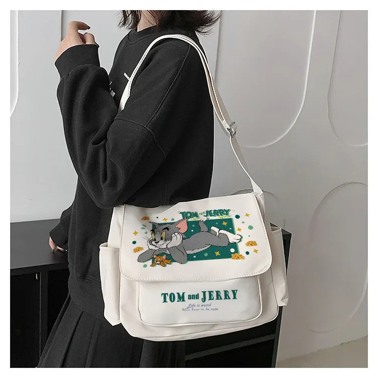 Tom And Jerry Crossbody One Shoulder Backpack Men'S And Women'S Canvas Bags Student Tote Bag Knapsack