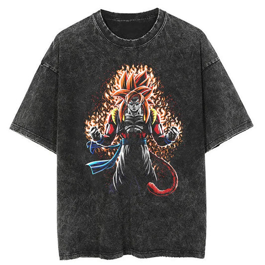 Dragon Ball Anime Graphic T-Shirt - Hip Hop Streetwear for Men - Washed Cotton, Oversized Summer Top - Vintage Style Short Sleeve Tee