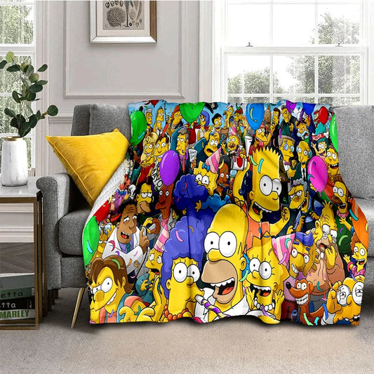 2025 New The Simpsons Cartoon Flannel Blanket - Soft, Comfortable Throw for Beds, Sofas, and Home - Perfect for Kids and Bedrooms