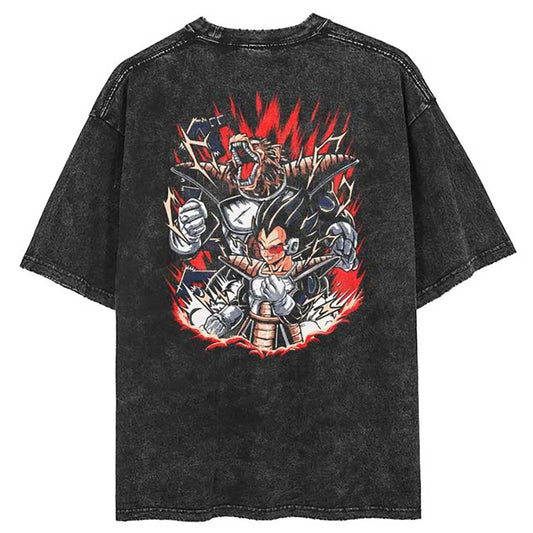 Dragon Ball Anime Graphic T-Shirt - Hip Hop Streetwear for Men - Washed Cotton, Oversized Summer Top - Vintage Style Short Sleeve Tee