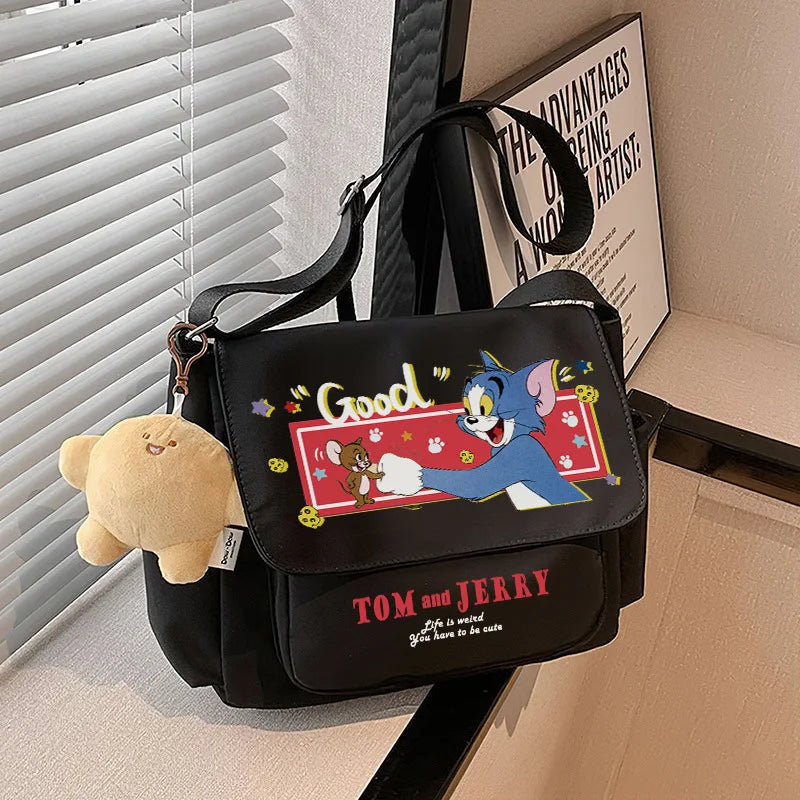 Tom And Jerry Crossbody One Shoulder Backpack Men'S And Women'S Canvas Bags Student Tote Bag Knapsack