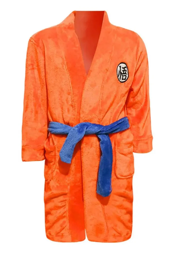 Dragon Ball Goku Themed Flannel Bathrobe - Unisex Adult Anime Sleepwear & Night Robe - Casual Home Clothing