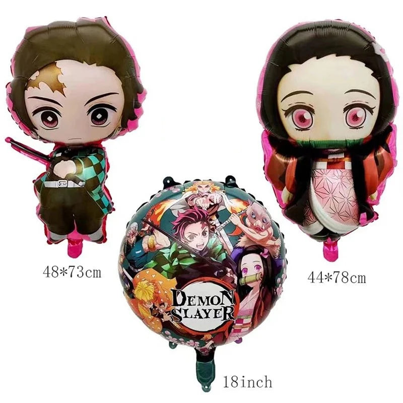 Demon Slayer Kimetsu No Yaiba Birthday Party Kit - Complete Tableware Supplies, Latex Balloons, Background Banner, Cake Topper & Toys