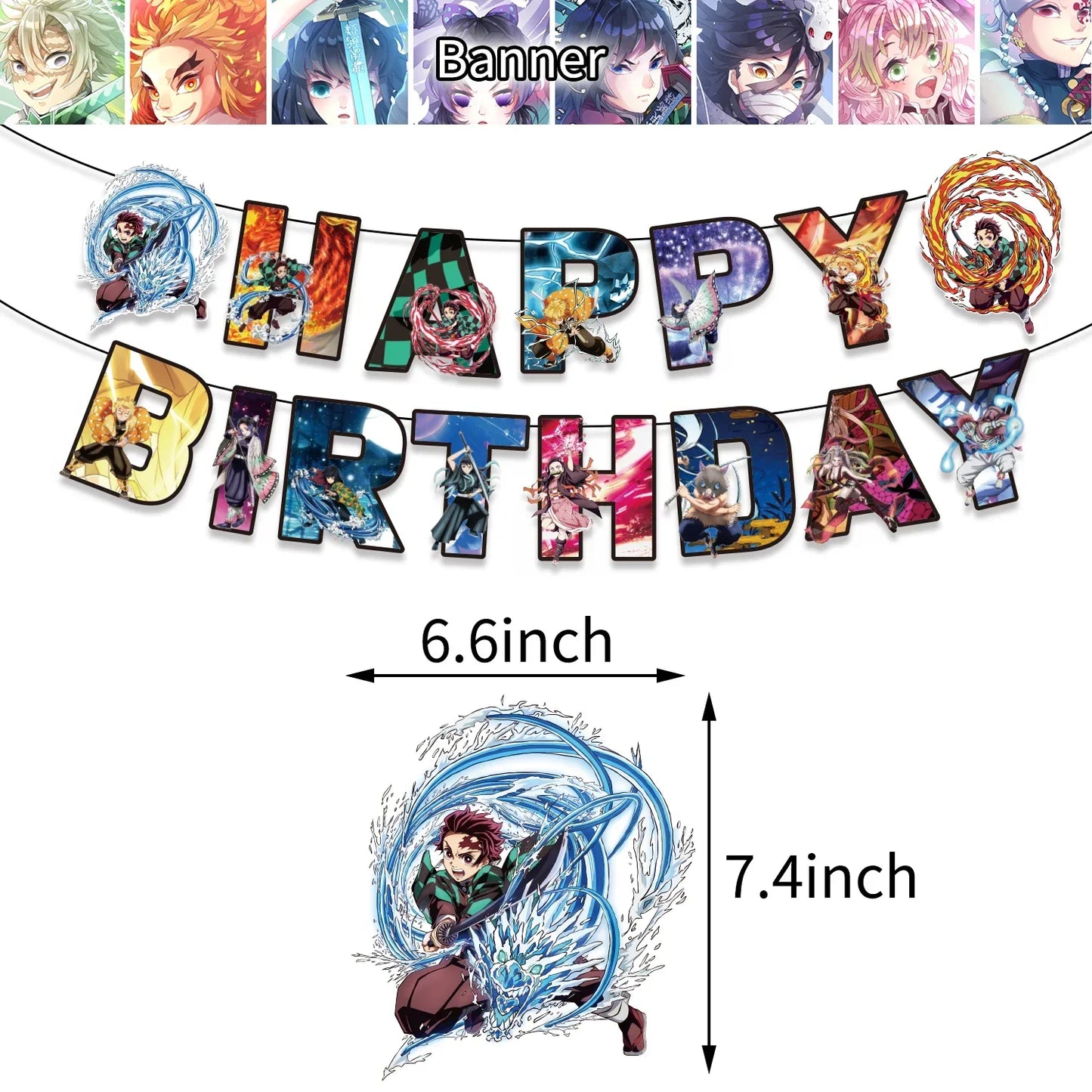 Demon Slayer Kimetsu No Yaiba Birthday Party Kit - Complete Tableware Supplies, Latex Balloons, Background Banner, Cake Topper & Toys