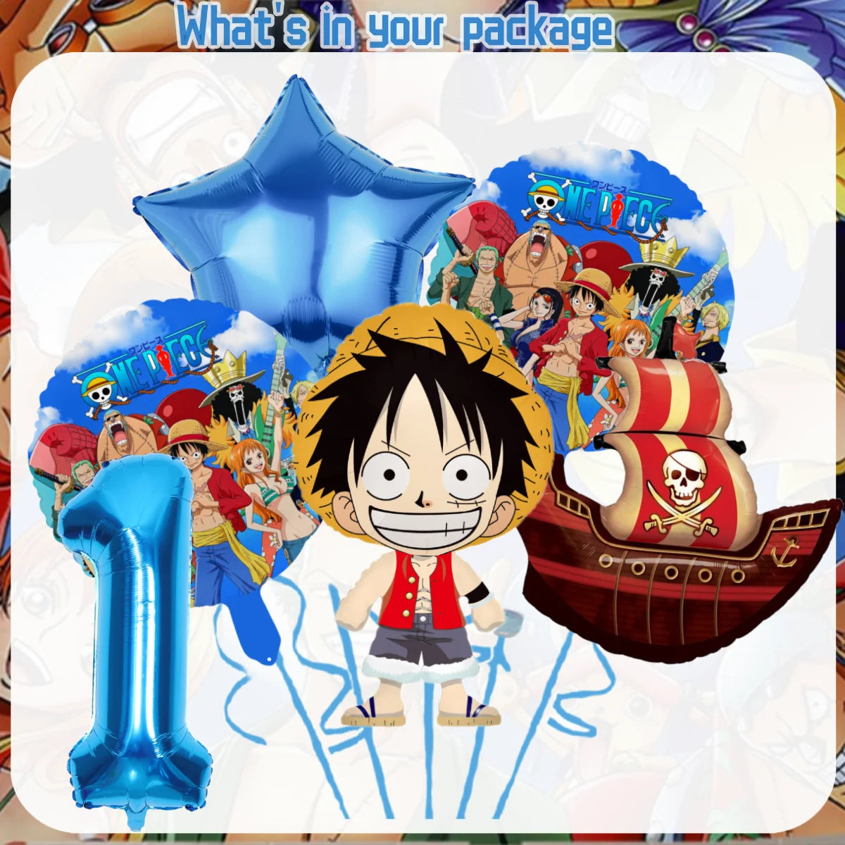 One Piece Birthday Party Supplies - Luffy & Zoro Themed Decorations - Complete Disposable Tableware Set with Tablecloth, Cups, Plates, Balloons