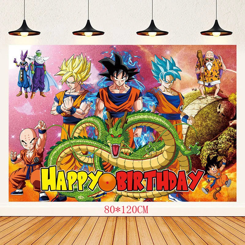 Anime Dragon Ball Birthday Party Decor Set - Includes Latex & Dragon Foil Balloons, Photo Backdrop Banner, Cake Topper - Perfect for Baby Showers & Celebrations