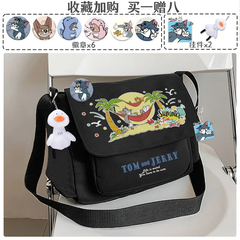 Tom And Jerry Crossbody One Shoulder Backpack Men'S And Women'S Canvas Bags Student Tote Bag Knapsack